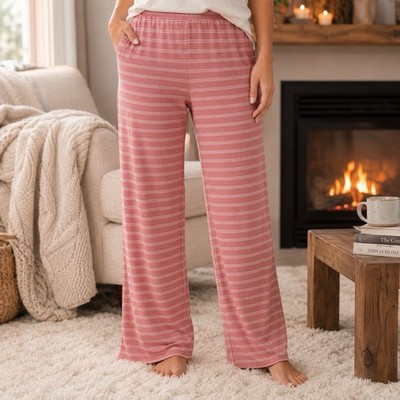 Lake 100% Pima Cotton Pink White Stripe Pull on Pajama Pants XL Comfort Stretch