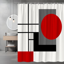 Modern Geometric Shower Curtain in Red, Black, and Grey
