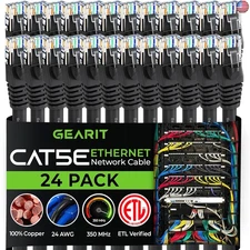 GEARIT 24-Pack, Cat5e Ethernet Patch Cable 6 Feet - Snagless RJ45 Computer LAN