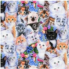 Cats Flowers Design - David Textiles Cotton Fabric Fat Quarter