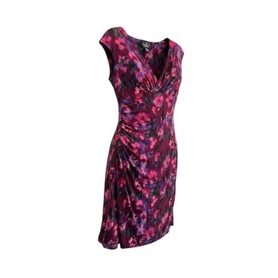American Living Women Floral Print Ruched V Neck Sheath Dress Size 10