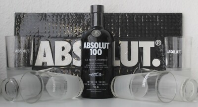 Absolut Vodka 100 Premium Wodka + 6 Gläser + Barmatte NEU OVP 50% Luxus