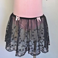 Basic Moves Embroid Mesh Ballet Skirt w/ Ribbon, Black, Sz 8-10, RUNS SMALL, NWT