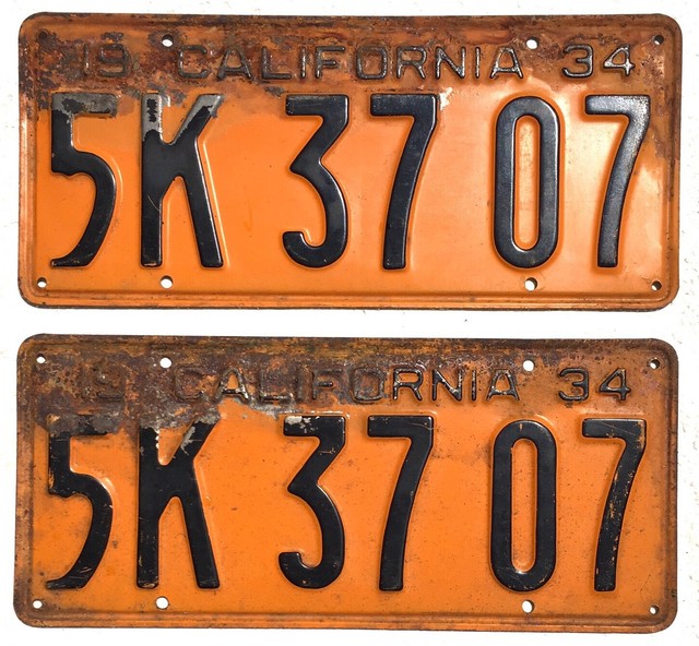 1934 California License Plates Pair, DMV Clear, Good Condition eBay