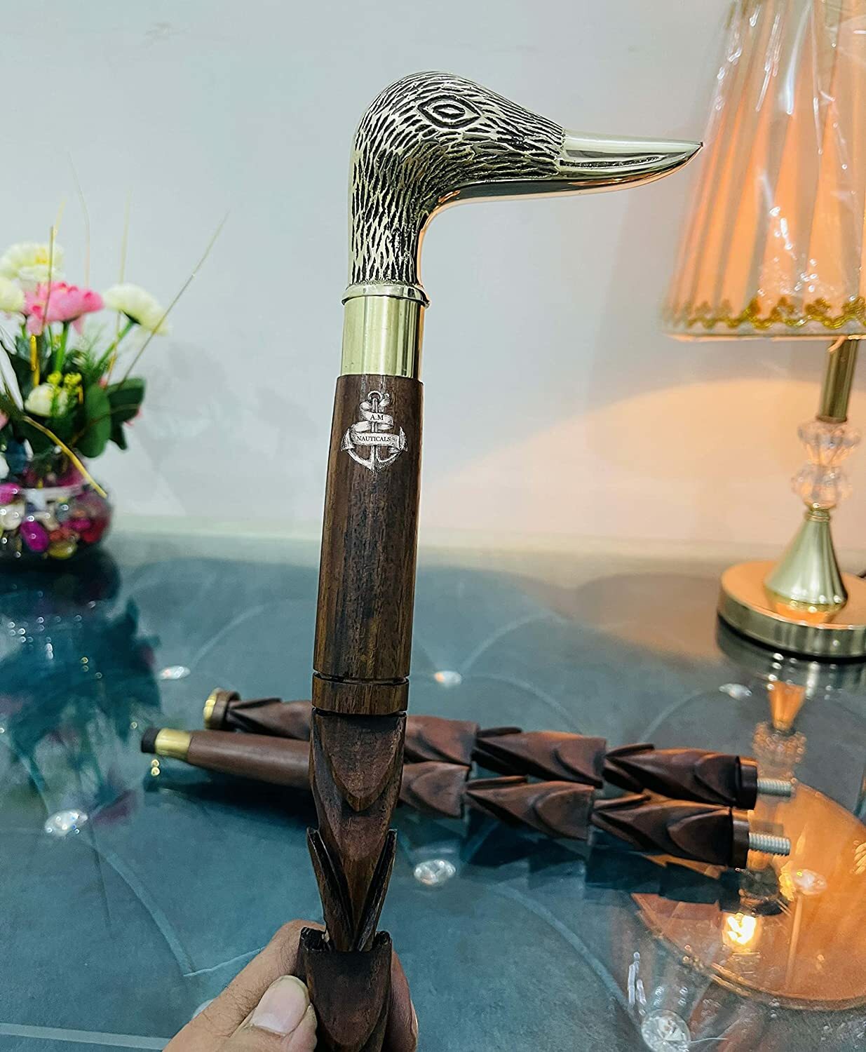 Victorian Walking Stick Solid Brass Duck Face Hea… - image 5