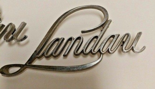 Vintage Landau Silver Script Automobile Emblems Decals Set Of Two - Picture 2 of 4