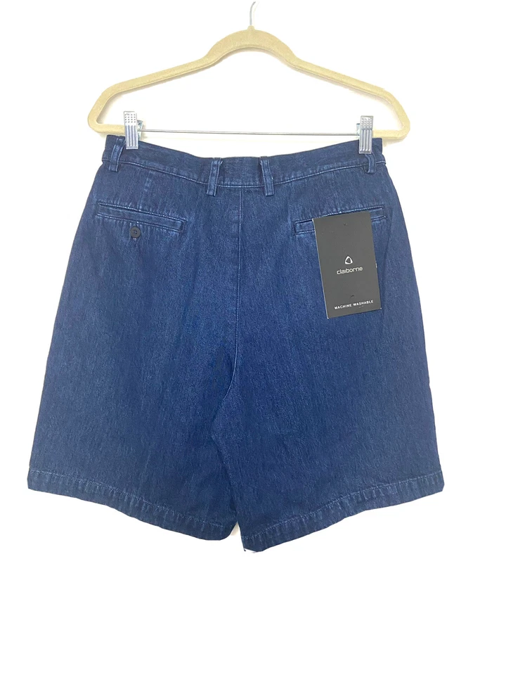 Pantalones Cortos Chinos Liz Claiborne Nuevos con Etiquetas Para Hombres Azul Cambray Plisado Frontal Talla 32”W X 8”I Foto 2 de 4