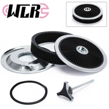 14" x 3" Deluxe Low Profile Black Air Cleaner with Tri-Star Nut 5-1/8 Carb Neck