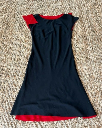 Hermoso Vestido Rojo Negro Reversible Hecho a Mano S XS