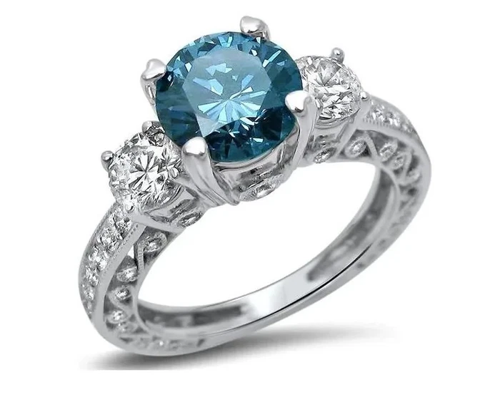 2CT Cubic Zirconia Blue Sapphire Women s Three Stone Round