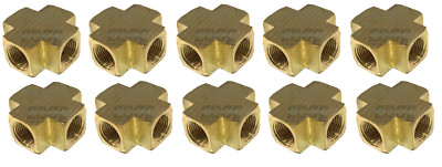 10 PACK BRASS PIPE CROSS 4 WAY FITTING 3/8'' FEMALE NPT FNPT AIR FUEL WOG