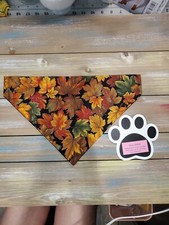 Dog BANDANA Fall Leaves Golden Summer Autumn Over Collar LARGE 13" Handmade