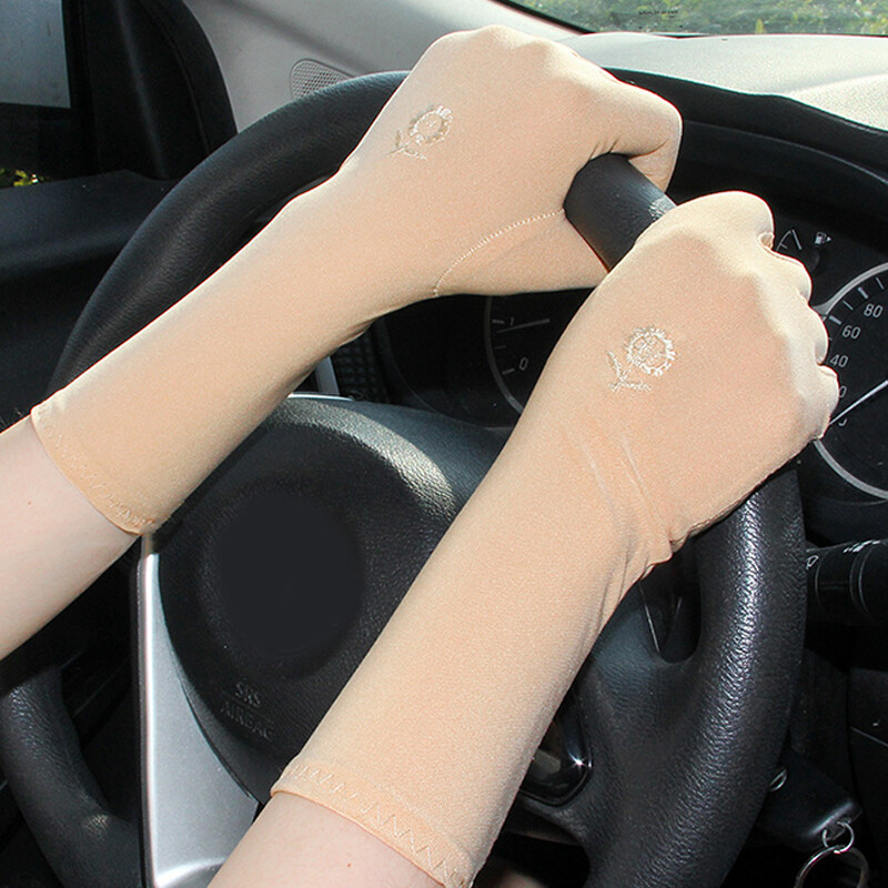 Summer Thin Pearlescent Solid Color Women Gloves Full Finger Driving Gloves Women Sun-shading Non-Slip Short Mittens - Foto 4