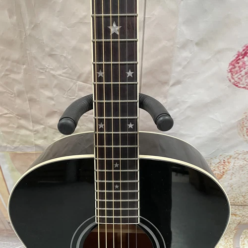 Acoustic Guitar Ivory Tunner Star Inlay Top Solid Black color Free Ship