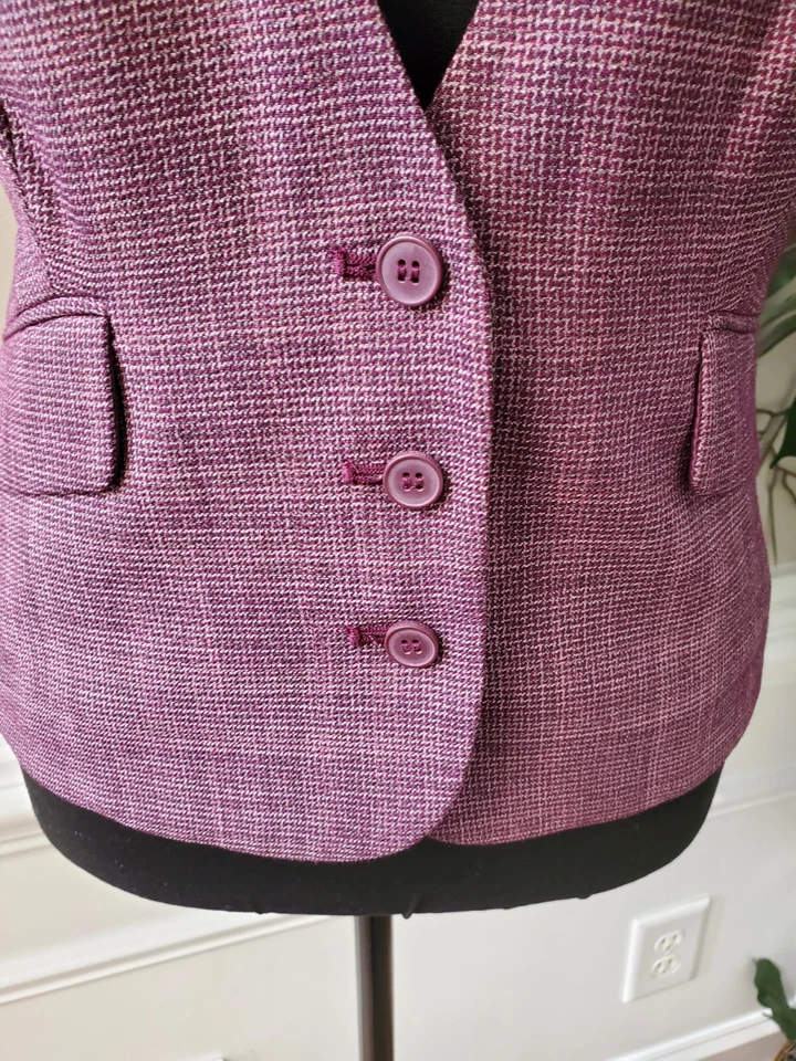 Chaleco informal 7Th Avenue para mujer púrpura poliéster sin mangas de un solo pecho talla 8 Foto 4 de 4