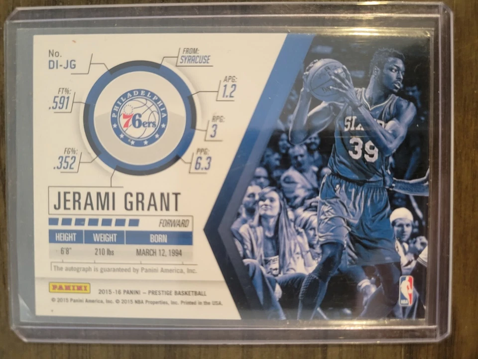 2015-16 Panini Prestige Distinctive Ink Signatures /199 Jerami Grant #DI-JG Auto - Image 2 of 2
