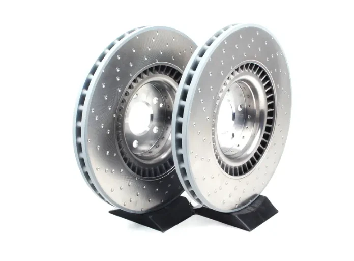 Conjunto de 2 rotores de disco perfurados cruzados de freio dianteiro para Mercedes CL63 CL65 S63 S65 - Imagem 4 de 4