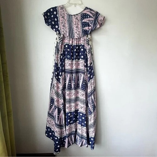 Anthropologie Maeve Summertide Blue Pink White Boho Print Swing Midi Dress S - Picture 4 of 4