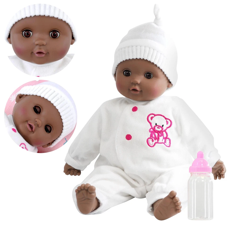 Black Baby Doll Soft New-born Ethnic Dark Skin 16" Open & Close Eyes BiBi Doll