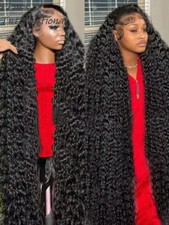 Deep wave 13x6 HD Transparent Lace Frontal Human Hair Wig Curly 30 40 Inch 13x4