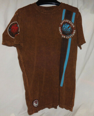 AFFLICTION Mens EVIL SPIRIT American Customs Brown Lava Wash Shirt Sz L 