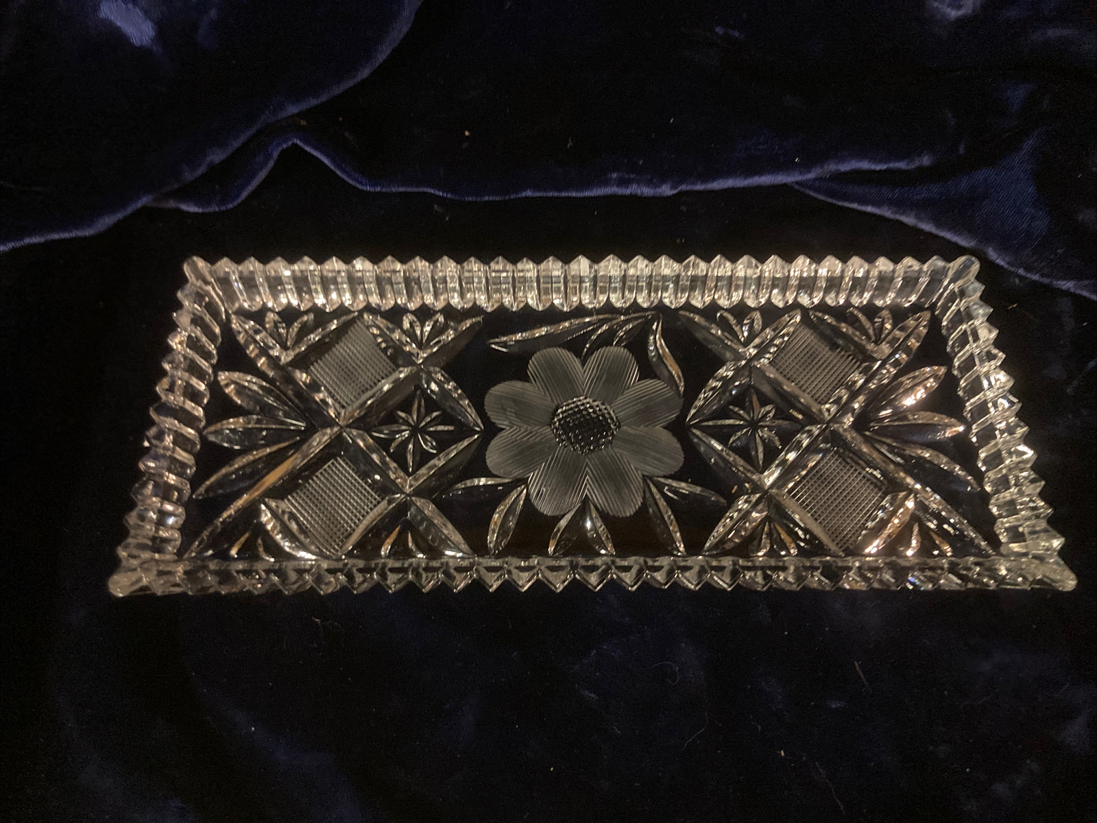 Vintage Glass Etched Flower Vanity Butter Dish/Tray no lid eBay