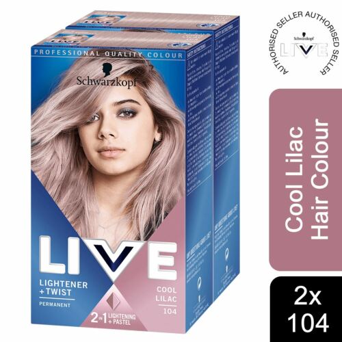 2x Schwarzkopf Live 2in1 Lightener+Twist Permanent Colour HairDye,104 Cool Lilac - Photo 1/3