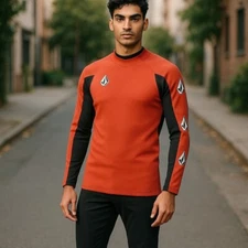 Volcom Men’s XL Wetsuit Jacket Orange 2mm Stone Neo Long Sleeve Surf Top