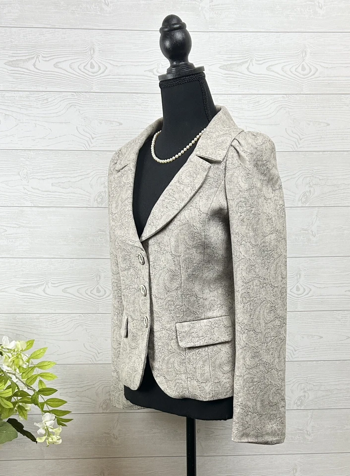 Talla 6 BLAZER Casa Blanca Mercado Negro GRIS CLARO Paisley PEPLUM Mezcla Lana $195 Foto 2 de 4