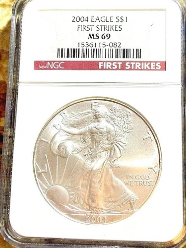 2004 Silver American Eagle NGC MS69 FIRST STRIKE! Perfect Blast white!