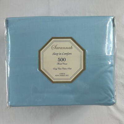 Savannah Sleep In Comfort 500 Thread Count 4 Piece King Sheet Set Light Blue 