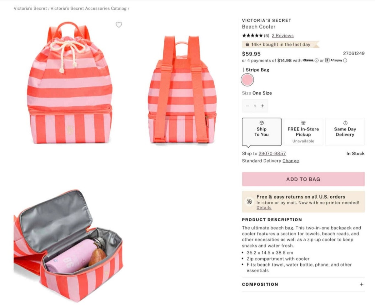 NEW VS PINK STRIPED BEACH COOLER BACKPACK TOTE BAG | eBay
