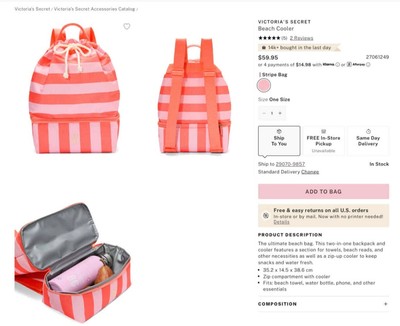 NEW VS PINK STRIPED BEACH COOLER BACKPACK TOTE BAG | eBay display picture 1