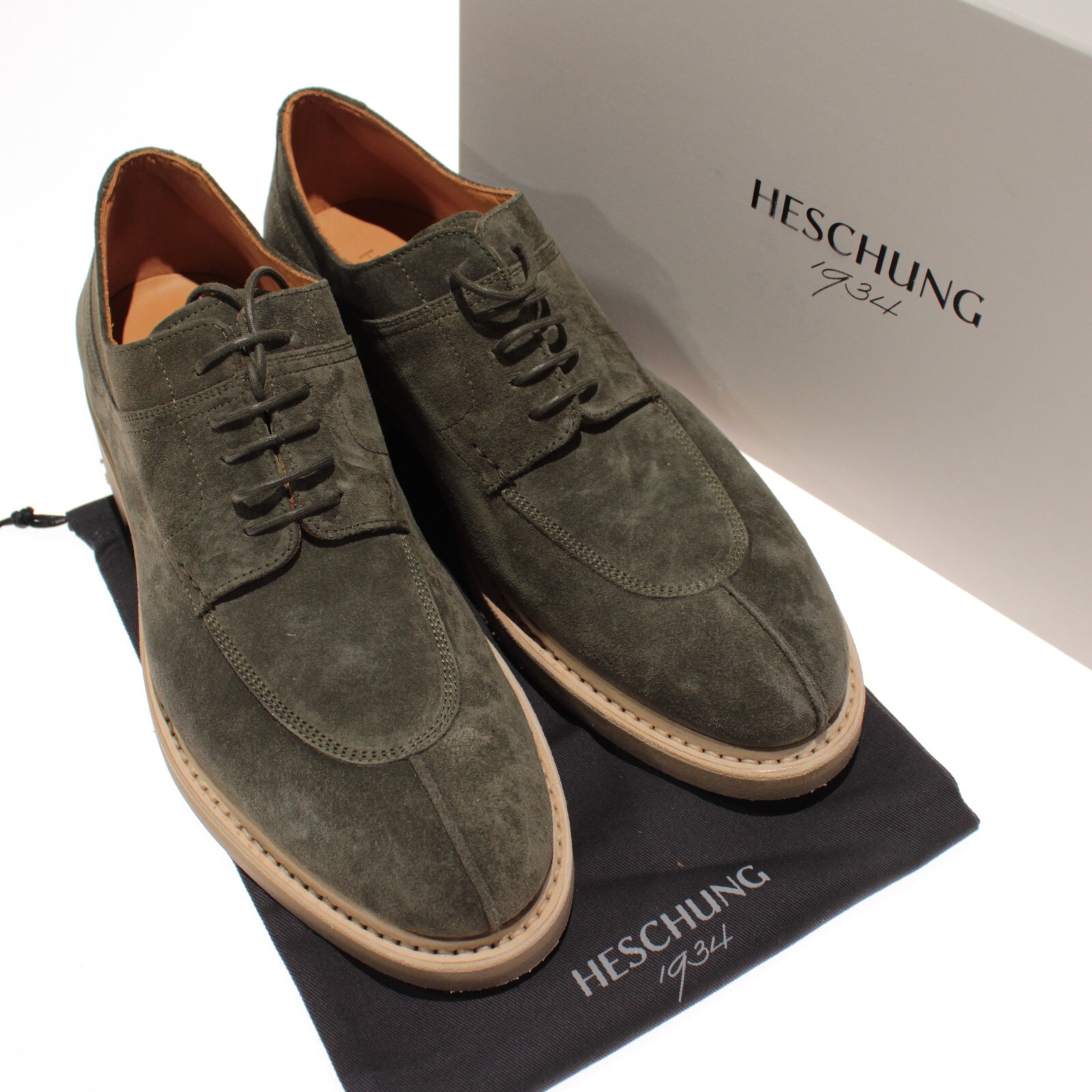 SAOLA Scarpe derby Heschung nuove con etichette Catalpa scamosciate suola a strappo taglia 10 US 11 5 verde oliva