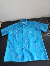 Vintage Andrade Hawaiian Shirt Polyester Polynesian Casuals Mens Size Large Blue