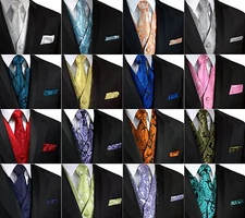 Men's Paisley Tuxedo Vest, Tie, Hankie Set Formal Wedding Prom Cruise Homecoming