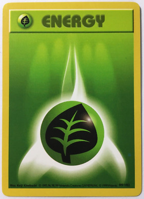 POKEMON SHADOWLESS GRASS ENERGY 99/102 BASE SET BASIC ENERGY NEAR MINT