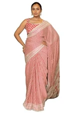 Indian Chiffon Saree With Unstitched Blouse Piece Party Wedding Wear For Women