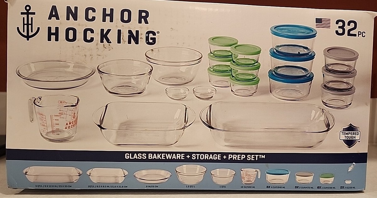 32 Piece Anchor Hocking Glass Bakeware &Prep Set Measuring Cup