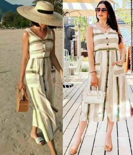 Nuevo Vestido Rústico a Rayas De Zara CRUDO TALLA XS Ref. 7200/103 | eBay