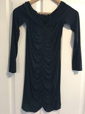 BNWT PrettyLittleThing Black Ring Detail Bardot Slinky Bodycon Dress Size 10