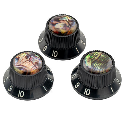 Musiclily Pro 3Pcs Black Plastic Inch Abalone Top Knobs For USA Strat ST Guitar