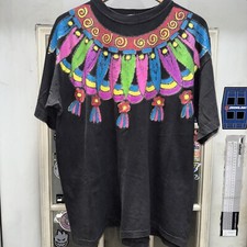 Vintage 90s Get Ups Hand Painted Art T Shirt Sz L Made In USA