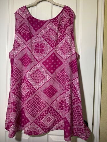 WOMAN WITHIN SIZE 3X 30/32 FUCHSIA BUTTON UP SLEEVELESS PAISLEY HI LOW TOP - Picture 4 of 6