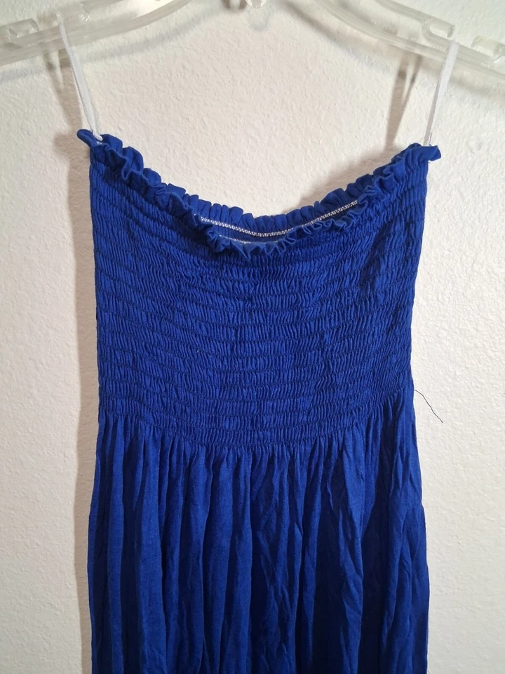 Модный журнал со сборками без бретелек макси платье цветочный богемное Y2K синий размер маленький - Изображение 2 из 4