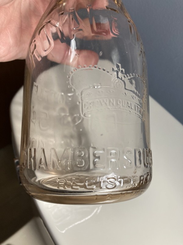Royal Dairy Chambersburg PA- Quart Size- Nice Pink Color With Rock In Glass!