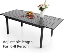 Patio Dining Tables Expandable Metal Rectangular Table for 6-8 Person Black