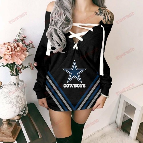 Dallas Cowboys Women Lace up V-Neck 
