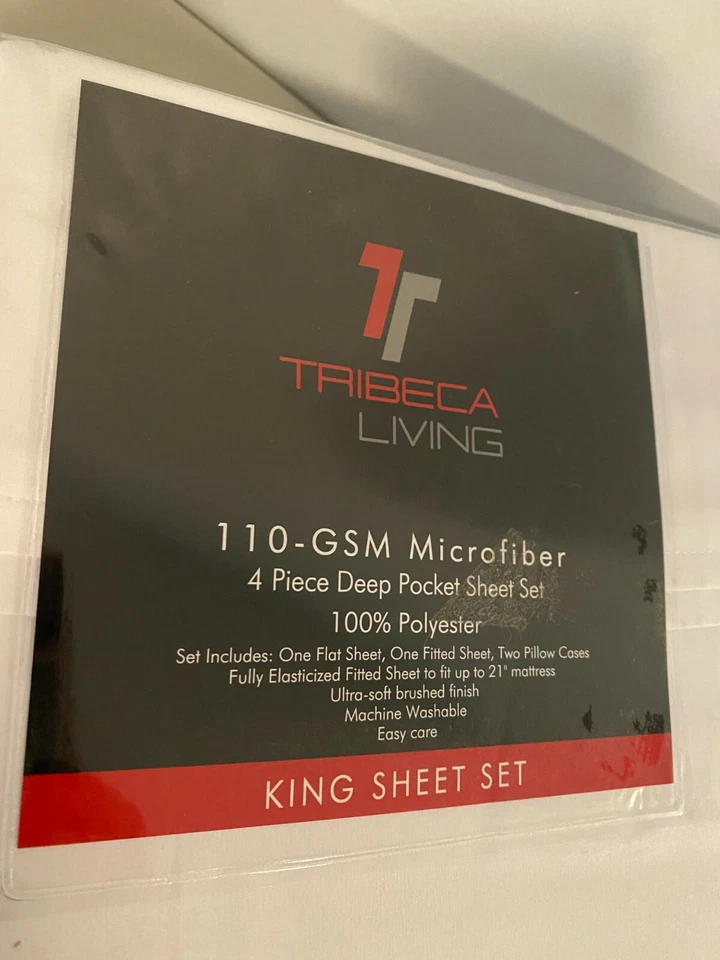 Juego de sábanas de bolsillo extra profundo Tribeca súper suaves sólidas fáciles de cuidar blanco king Foto 2 de 4