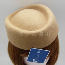 RETRO Wool Felt Women Pillbox Fascinator Air Hostesses Hat ROYAL  Beige  Round